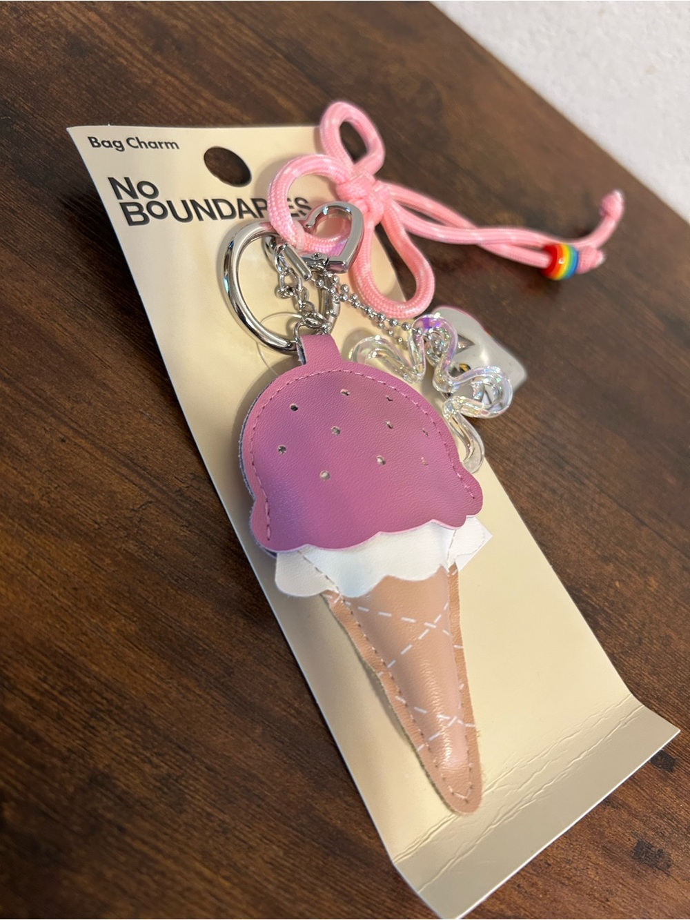 No Boundaries Pink‎ Ice Cream Cone Bag Charm with Tan Cone